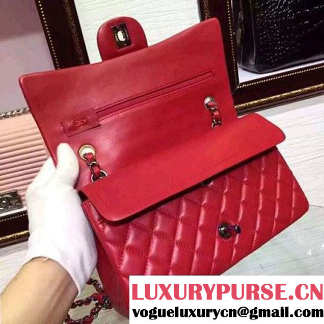 Chanel Red Lambskin Medium Classic Double Flap Bag with Colorful Hardware 2015 (2a136-071308 )