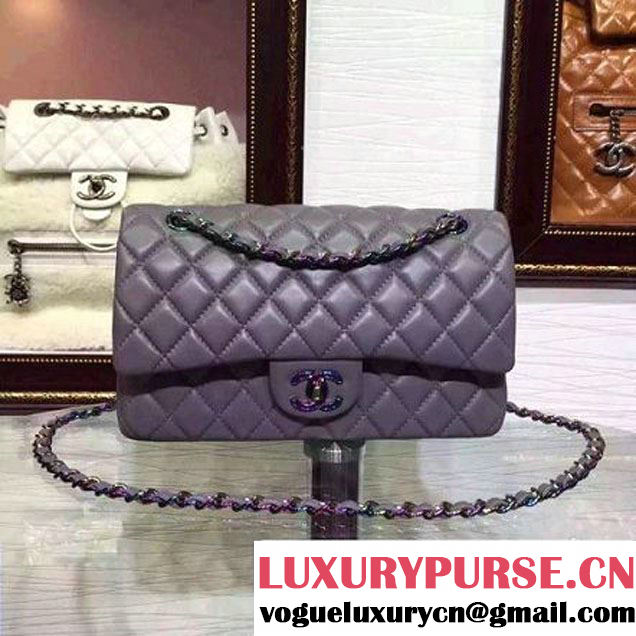 Chanel Grey Lambskin Medium Classic Double Flap Bag with Colorful Hardware 2015 (2a136-071310 )