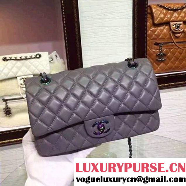 Chanel Grey Lambskin Medium Classic Double Flap Bag with Colorful Hardware 2015 (2a136-071310 )