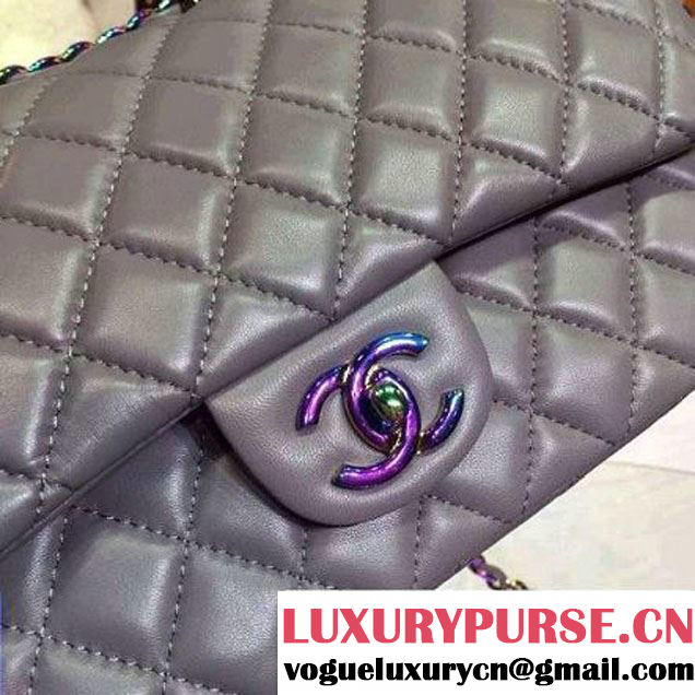 Chanel Grey Lambskin Medium Classic Double Flap Bag with Colorful Hardware 2015 (2a136-071310 )