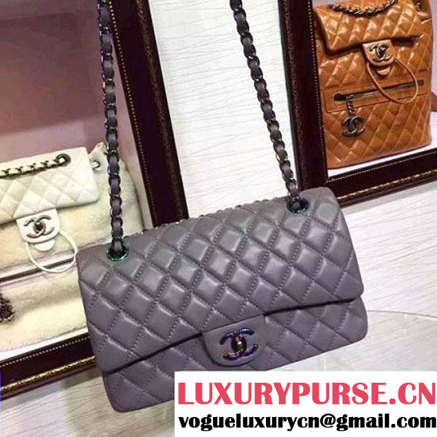 Chanel Grey Lambskin Medium Classic Double Flap Bag with Colorful Hardware 2015 (2a136-071310 )