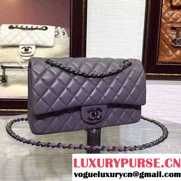 Chanel Grey Lambskin Medium Classic Double Flap Bag with Colorful Hardware 2015 (2a136-071310 )