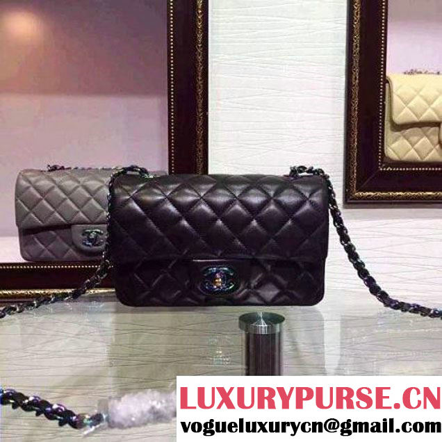 Chanel Black Lambskin Small Classic Flap Bag with Colorful Hardware 2015 (2a136-071315 )