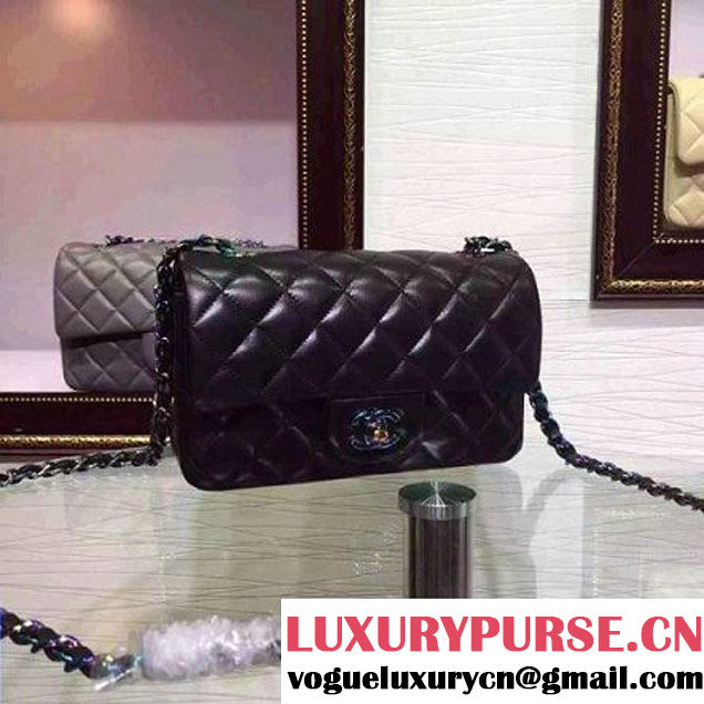 Chanel Black Lambskin Small Classic Flap Bag with Colorful Hardware 2015 (2a136-071315 )