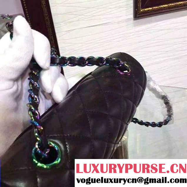 Chanel Black Lambskin Small Classic Flap Bag with Colorful Hardware 2015 (2a136-071315 )