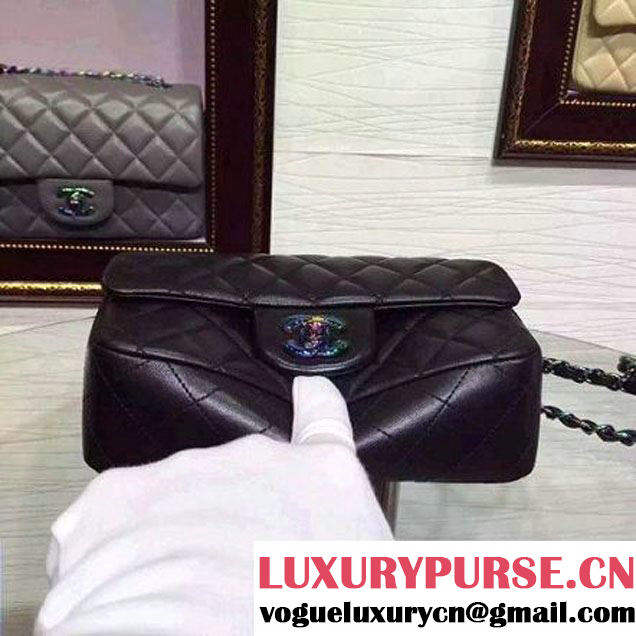 Chanel Black Lambskin Small Classic Flap Bag with Colorful Hardware 2015 (2a136-071315 )