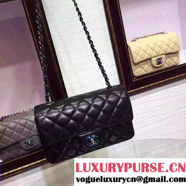 Chanel Black Lambskin Small Classic Flap Bag with Colorful Hardware 2015 (2a136-071315 )