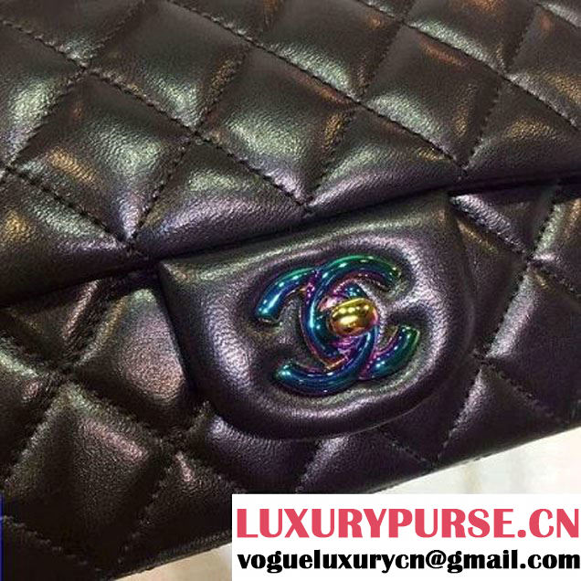Chanel Black Lambskin Small Classic Flap Bag with Colorful Hardware 2015 (2a136-071315 )