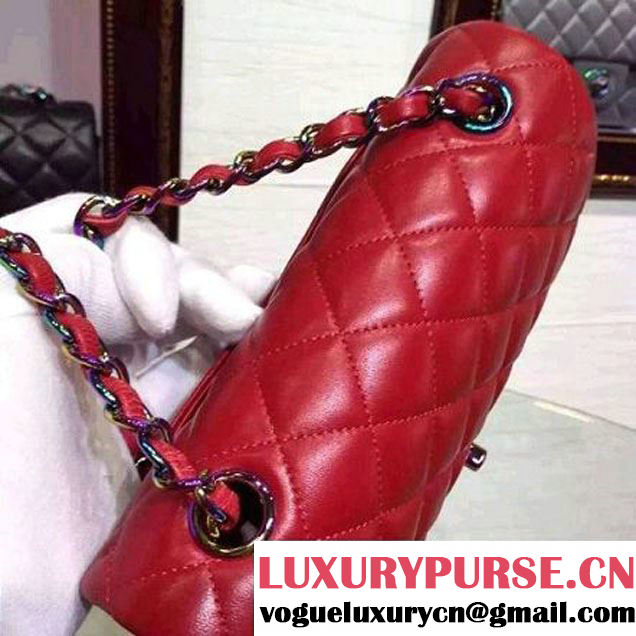 Chanel Red Lambskin Small Classic Flap Bag with Colorful Hardware 2015 (2a136-071312 )