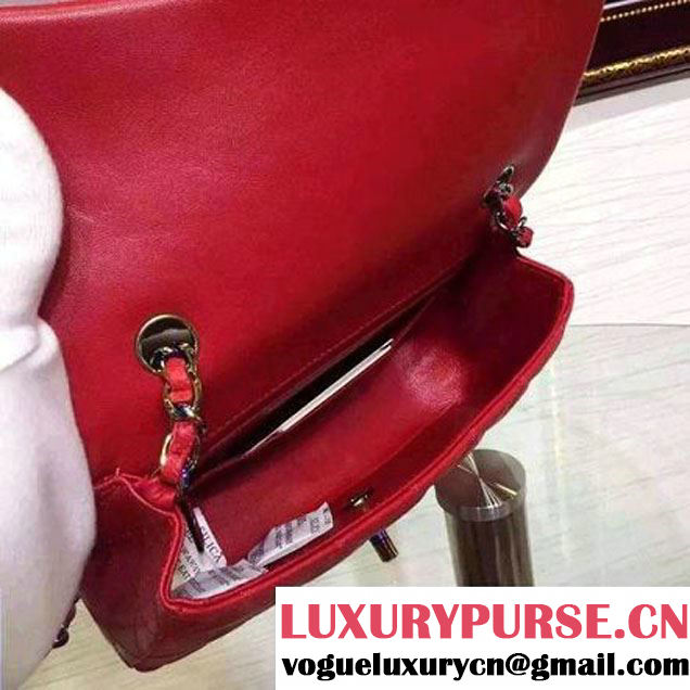 Chanel Red Lambskin Small Classic Flap Bag with Colorful Hardware 2015 (2a136-071312 )
