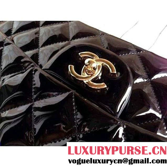 Chanel  Black Patent Leather Medium double Flap Shoulder Bag (1a86-082401 )