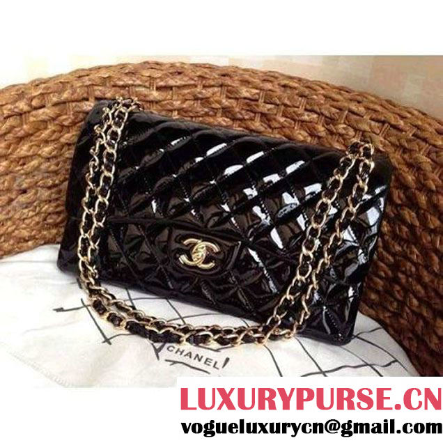 Chanel  Black Patent Leather Medium double Flap Shoulder Bag (1a86-082401 )