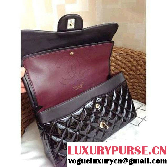 Chanel  Black Patent Leather Medium double Flap Shoulder Bag (1a86-082401 )