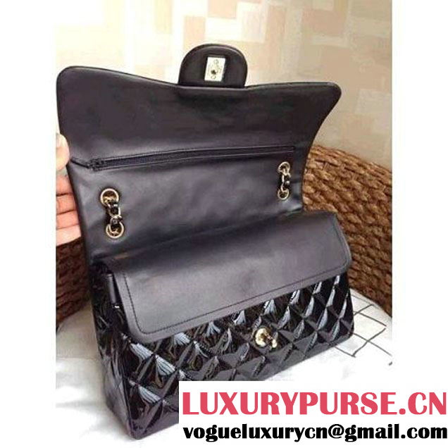 Chanel  Black Patent Leather Medium double Flap Shoulder Bag (1a86-082401 )