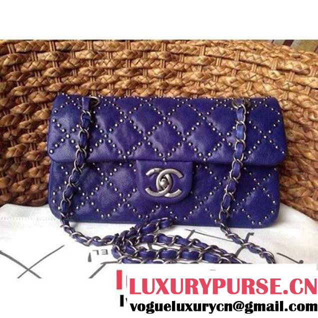 Chanel Classic Flap Bag in Studded Lambskin A92430 Navy (1A086-082406 )