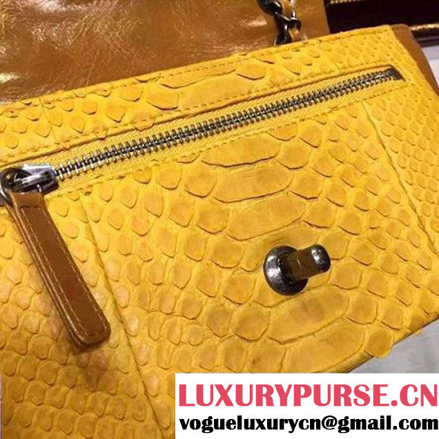 Chanel Cow Leather and Python Flap Shoulder Bag Yellow 2015 (2a136-082936 )
