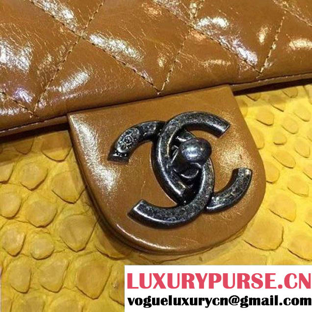 Chanel Cow Leather and Python Flap Shoulder Bag Yellow 2015 (2a136-082936 )