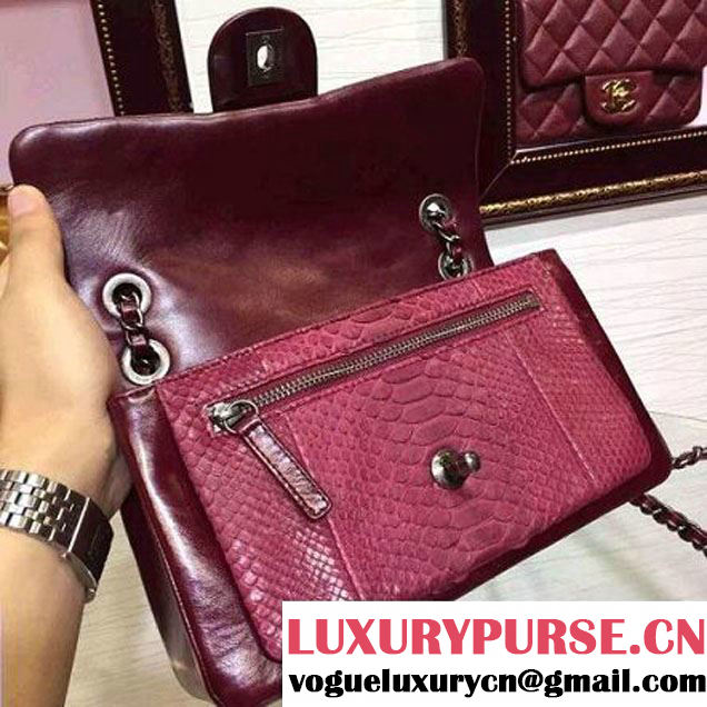 Chanel Cow Leather and Python Flap Shoulder Bag Burgundy 2015 (2a136-082937 )