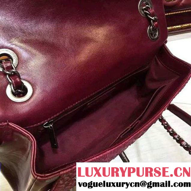 Chanel Cow Leather and Python Flap Shoulder Bag Burgundy 2015 (2a136-082937 )