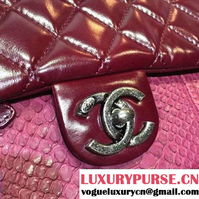 Chanel Cow Leather and Python Flap Shoulder Bag Burgundy 2015 (2a136-082937 )