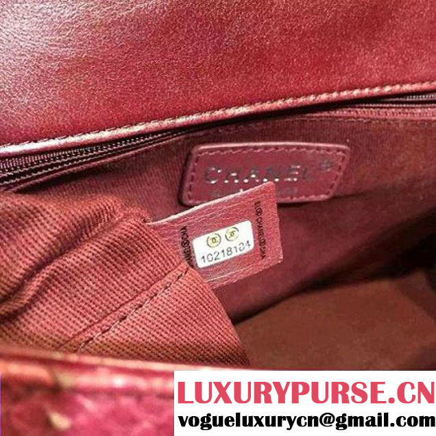 Chanel Cow Leather and Python Flap Shoulder Bag Burgundy 2015 (2a136-082937 )
