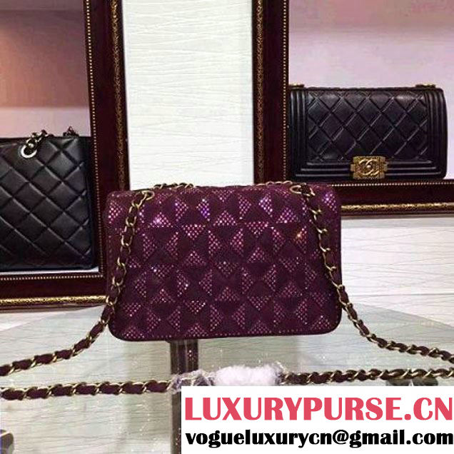 Chanel Flap Shoulder Bag Embellished With Crystal Burgundy Runway 2015 (2a136-090251 )