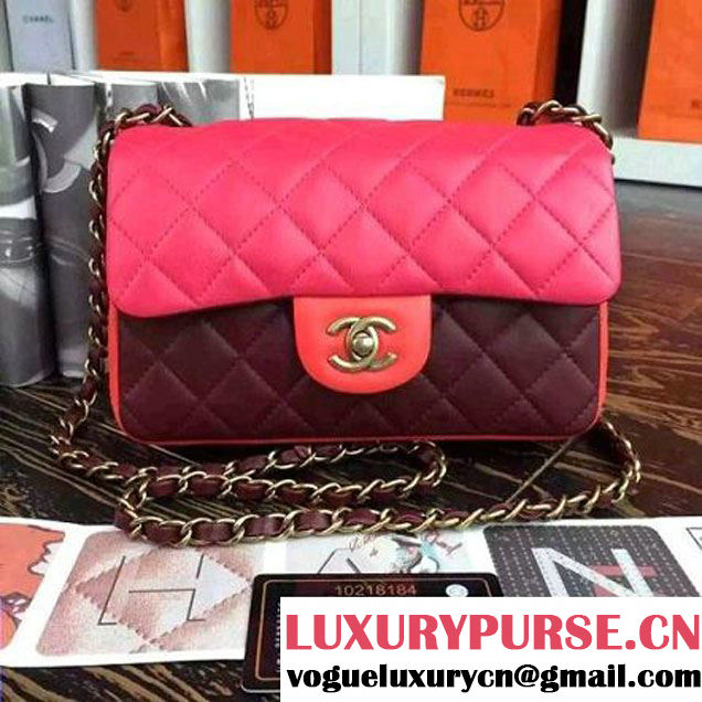 Chanel Multicolor Red/Burgundy/Rosy Lambskin Small Calssic Flap Bag 2015 (2A136-090315 )