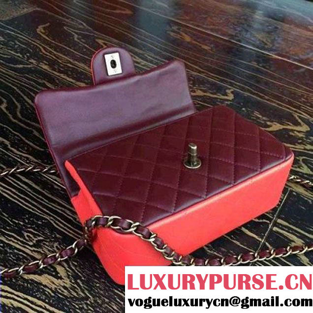 Chanel Multicolor Red/Burgundy/Rosy Lambskin Small Calssic Flap Bag 2015 (2A136-090315 )