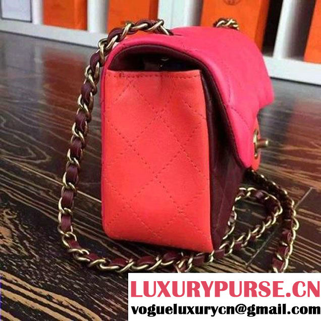 Chanel Multicolor Red/Burgundy/Rosy Lambskin Small Calssic Flap Bag 2015 (2A136-090315 )