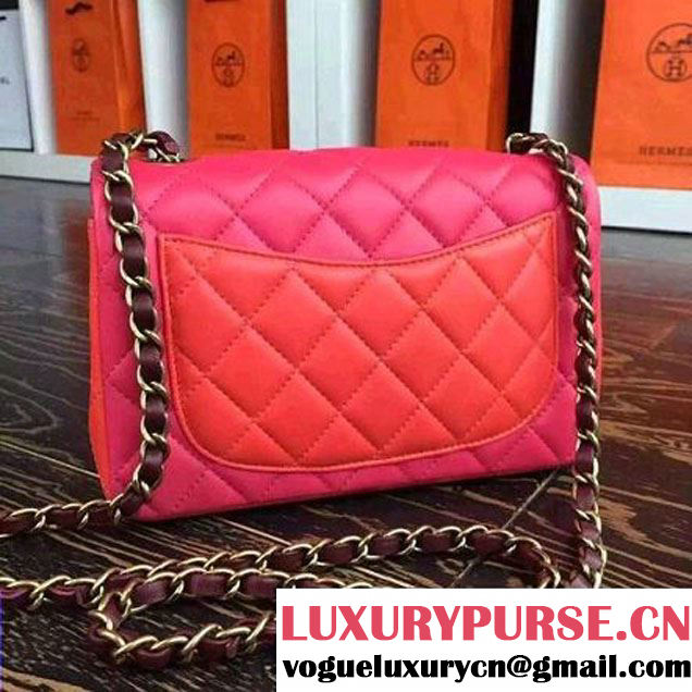 Chanel Multicolor Red/Burgundy/Rosy Lambskin Small Calssic Flap Bag 2015 (2A136-090315 )