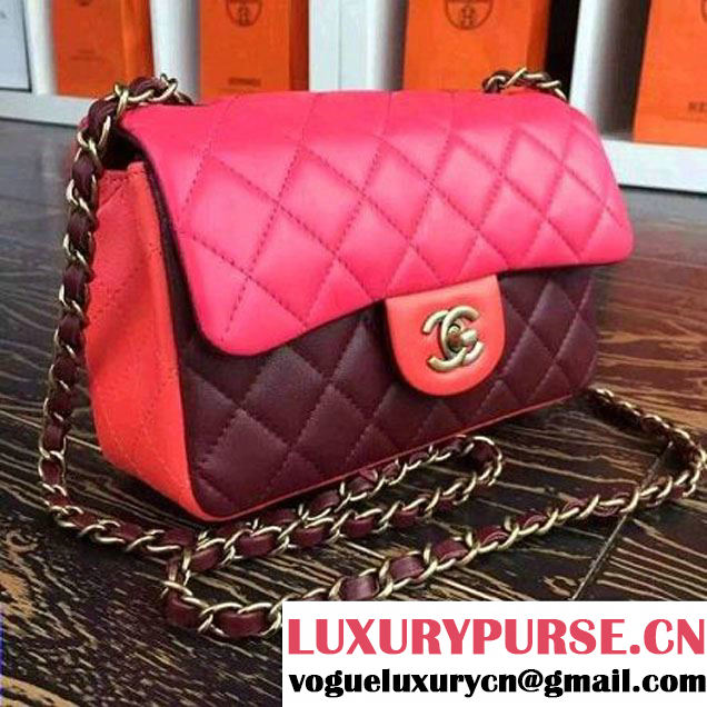 Chanel Multicolor Red/Burgundy/Rosy Lambskin Small Calssic Flap Bag 2015 (2A136-090315 )
