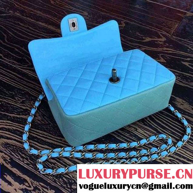 Chanel Multicolor Ciel/Navy/Green Lambskin Small Calssic Flap Bag 2015 (2A136-090316 )