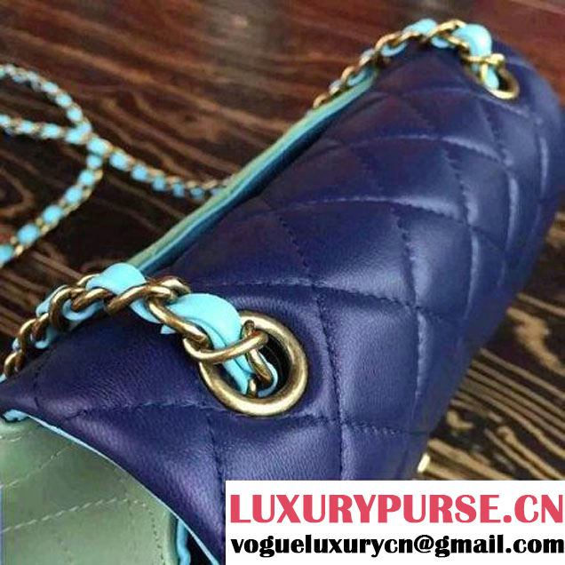 Chanel Multicolor Ciel/Navy/Green Lambskin Small Calssic Flap Bag 2015 (2A136-090316 )