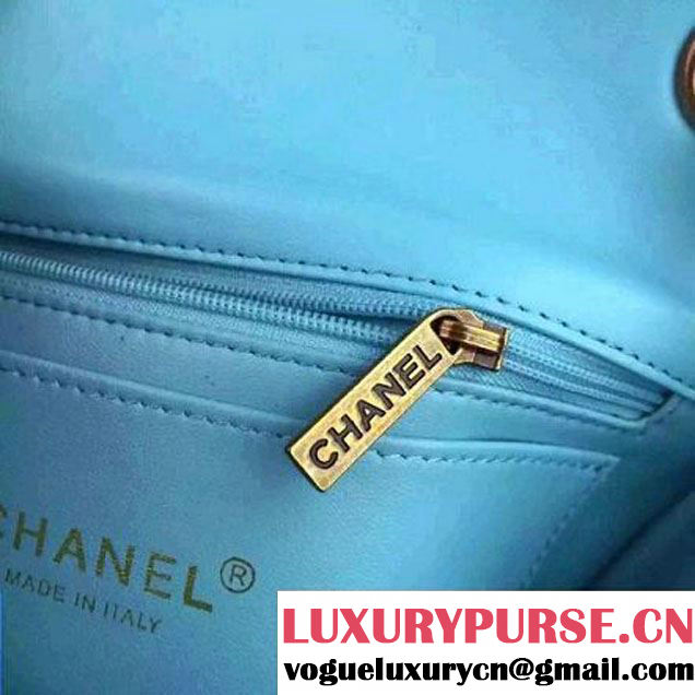 Chanel Multicolor Ciel/Navy/Green Lambskin Small Calssic Flap Bag 2015 (2A136-090316 )