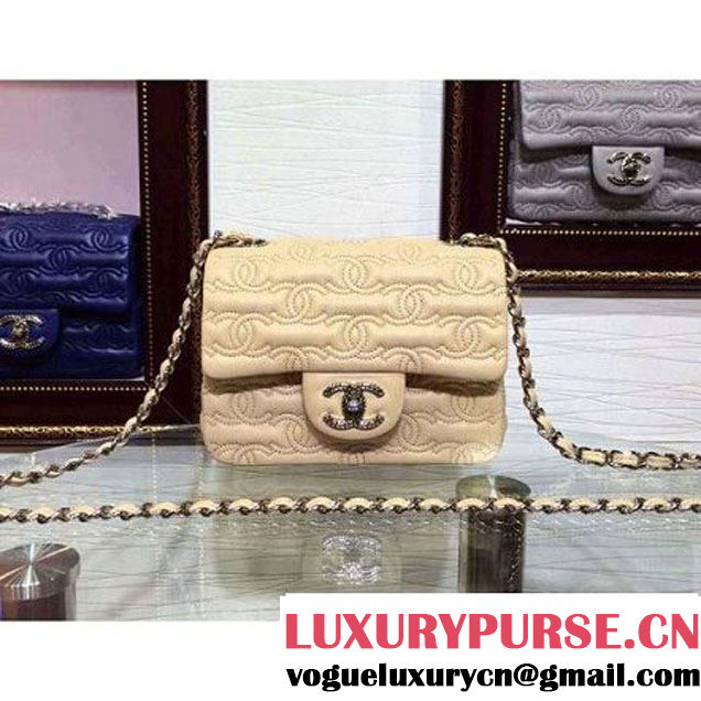 Chanel Lambskin Mini Classic Flap Bag Embellished with Full CC Embroidery Apricot 2015 (2a136-090326 )