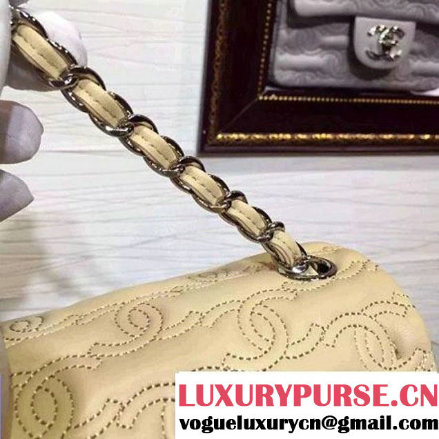 Chanel Lambskin Mini Classic Flap Bag Embellished with Full CC Embroidery Apricot 2015 (2a136-090326 )