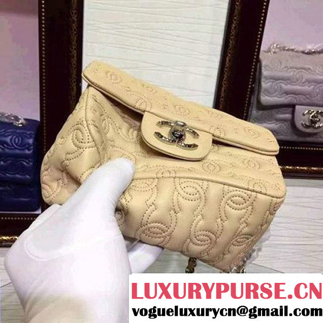 Chanel Lambskin Mini Classic Flap Bag Embellished with Full CC Embroidery Apricot 2015 (2a136-090326 )