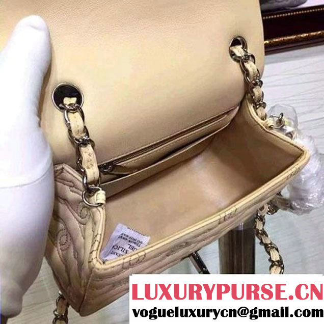Chanel Lambskin Mini Classic Flap Bag Embellished with Full CC Embroidery Apricot 2015 (2a136-090326 )