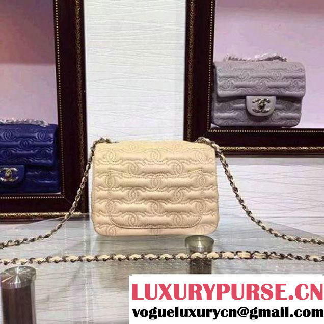Chanel Lambskin Mini Classic Flap Bag Embellished with Full CC Embroidery Apricot 2015 (2a136-090326 )