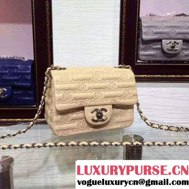 Chanel Lambskin Mini Classic Flap Bag Embellished with Full CC Embroidery Apricot 2015 (2a136-090326 )