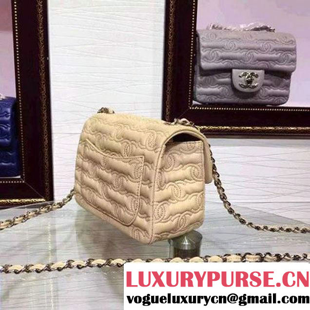 Chanel Lambskin Mini Classic Flap Bag Embellished with Full CC Embroidery Apricot 2015 (2a136-090326 )
