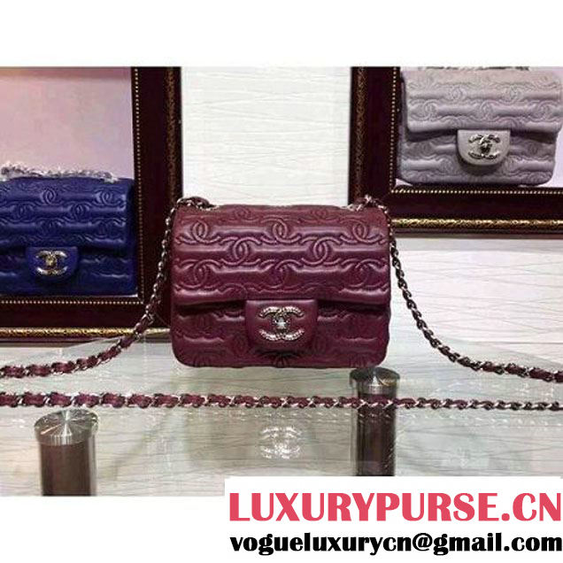 Chanel Lambskin Mini Classic Flap Bag Embellished with Full CC Embroidery Burgundy 2015 (2a136-090327 )