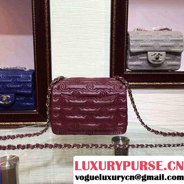 Chanel Lambskin Mini Classic Flap Bag Embellished with Full CC Embroidery Burgundy 2015 (2a136-090327 )