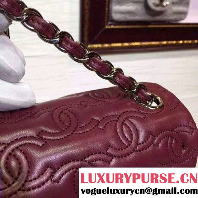 Chanel Lambskin Mini Classic Flap Bag Embellished with Full CC Embroidery Burgundy 2015 (2a136-090327 )