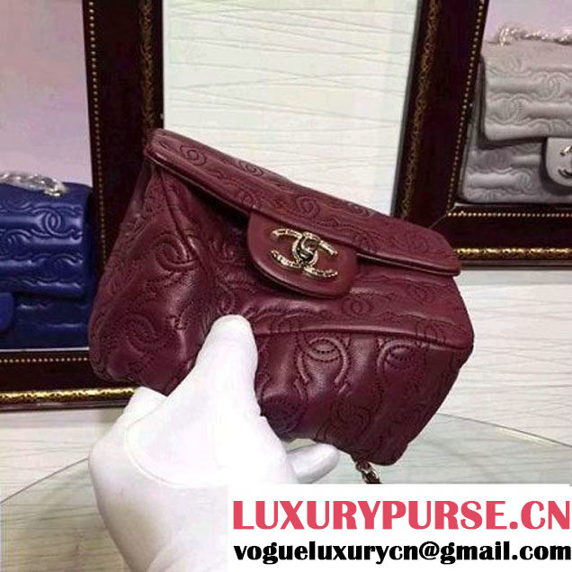 Chanel Lambskin Mini Classic Flap Bag Embellished with Full CC Embroidery Burgundy 2015 (2a136-090327 )