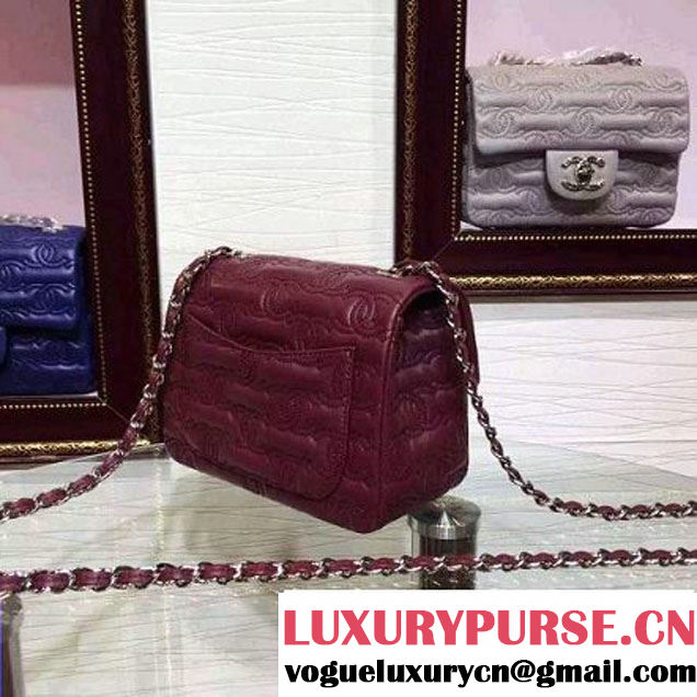 Chanel Lambskin Mini Classic Flap Bag Embellished with Full CC Embroidery Burgundy 2015 (2a136-090327 )