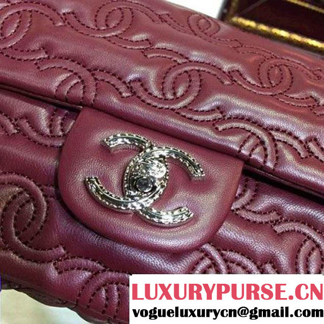 Chanel Lambskin Mini Classic Flap Bag Embellished with Full CC Embroidery Burgundy 2015 (2a136-090327 )