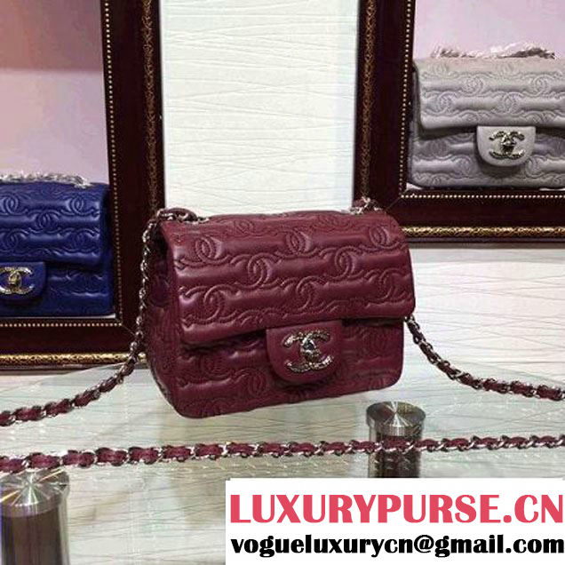 Chanel Lambskin Mini Classic Flap Bag Embellished with Full CC Embroidery Burgundy 2015 (2a136-090327 )