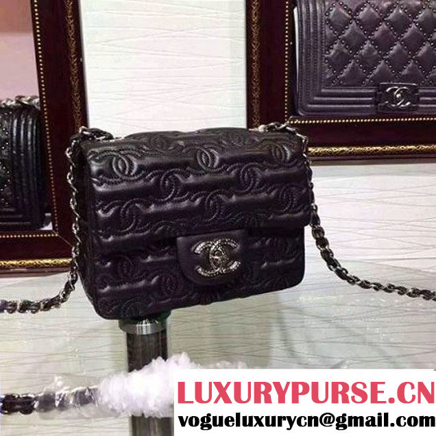 Chanel Lambskin Mini Classic Flap Bag Embellished with Full CC Embroidery Black 2015 (2a136-090328 )