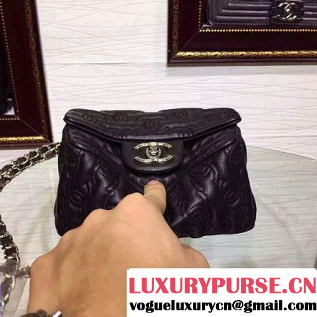 Chanel Lambskin Mini Classic Flap Bag Embellished with Full CC Embroidery Black 2015 (2a136-090328 )